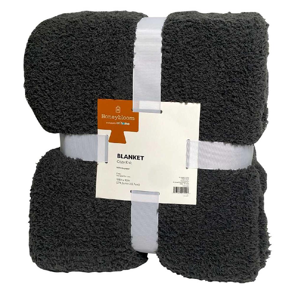 At Home Dark Grey Cozy Knit Bed Blanket King