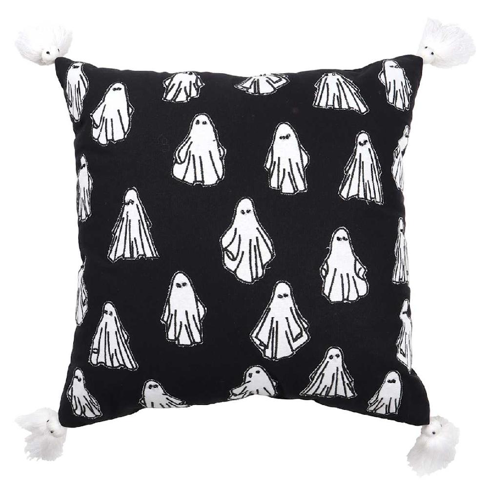 At Home Ghost Embroidered Cotton Throw Pillow 18"