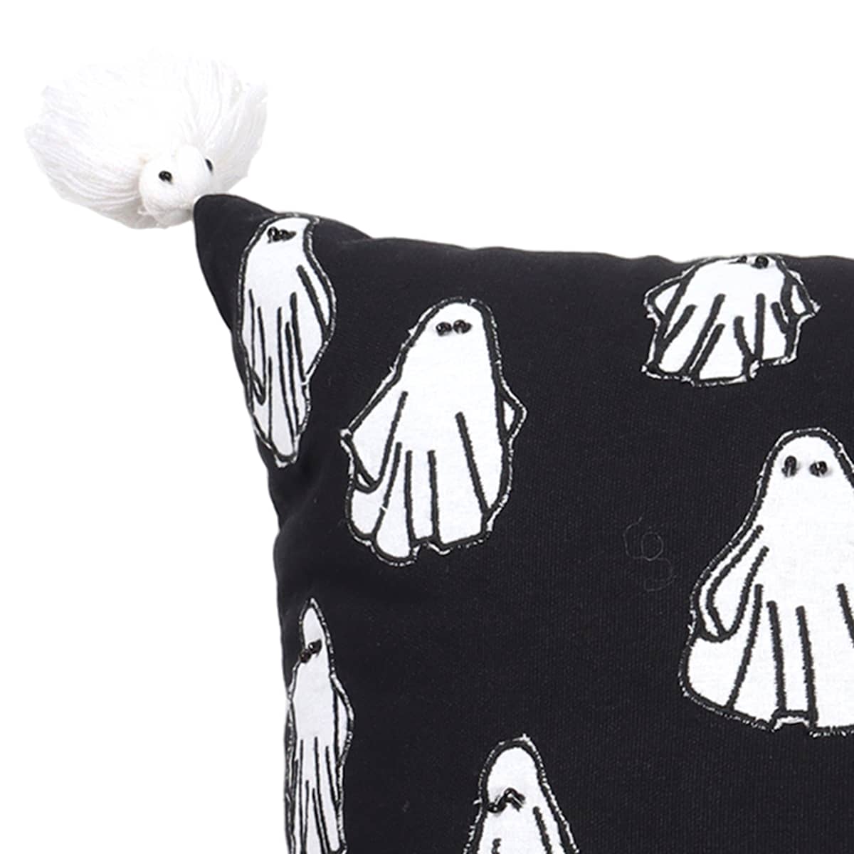At Home Ghost Embroidered Cotton Throw Pillow 18"