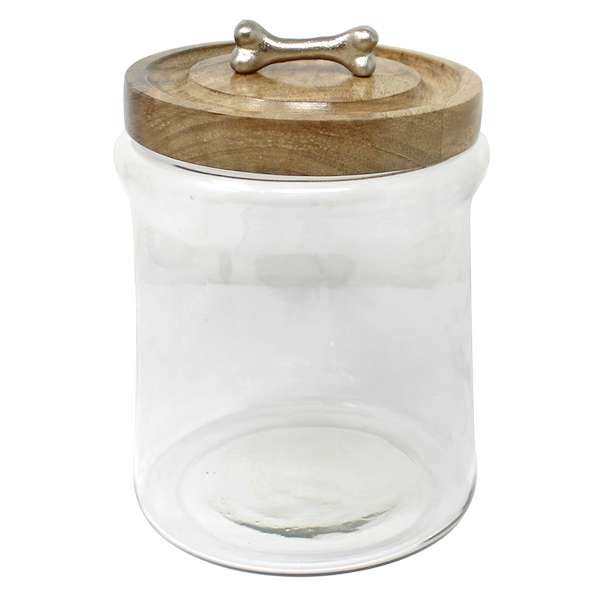 at home Glass Pet Canister Wooden Lid Alum Handle