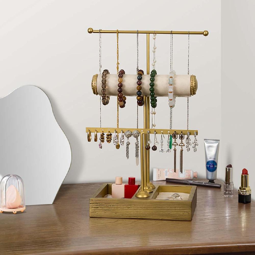 At Home Gold Metal & Fabric Jewelry Stand