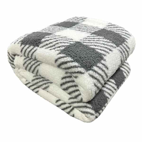 at home Grey Buffalo Plaid Sherpa Bed Blanket King