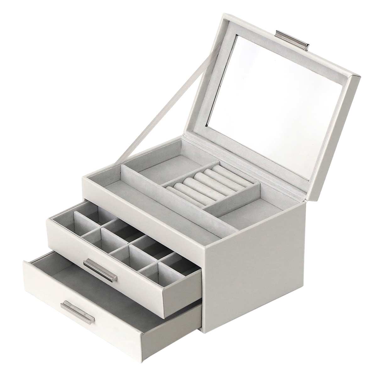 At Home Grey Drawer Leather Jewelry Organizer