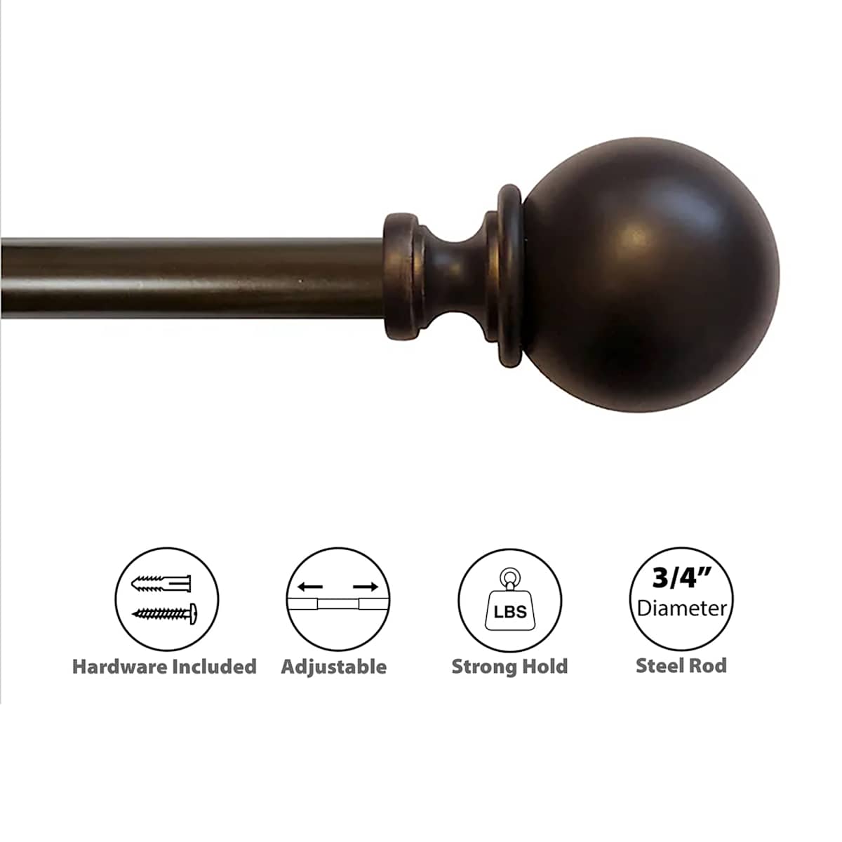 At Home Gwen 3/4" Bronze Ball Curtain Rod 84-120"