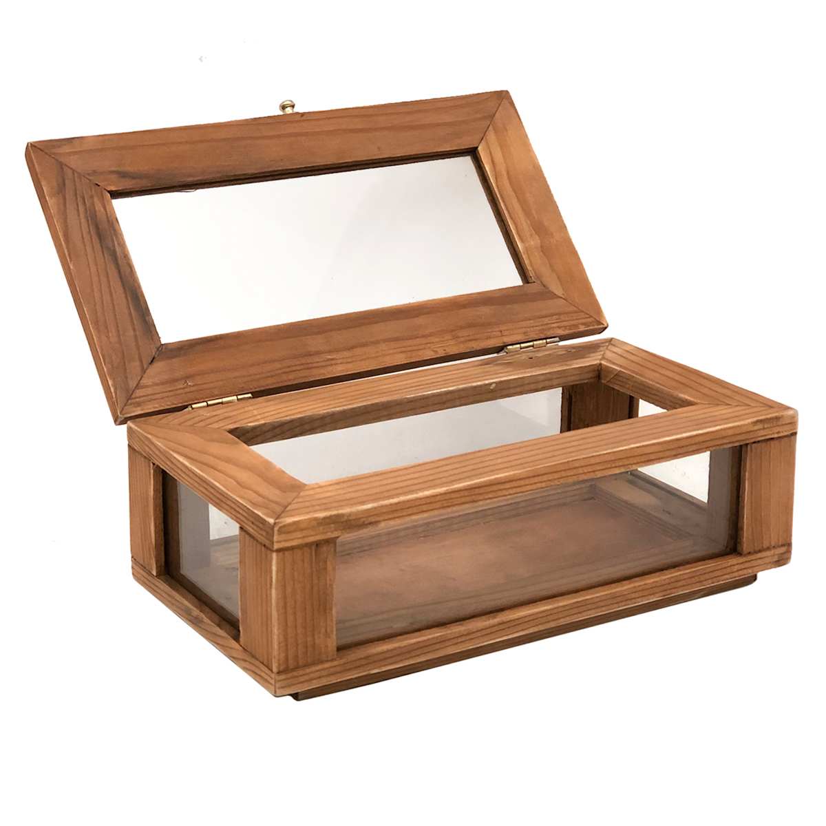 At Home Honeybloom Brown Wood Glass Box 11x6