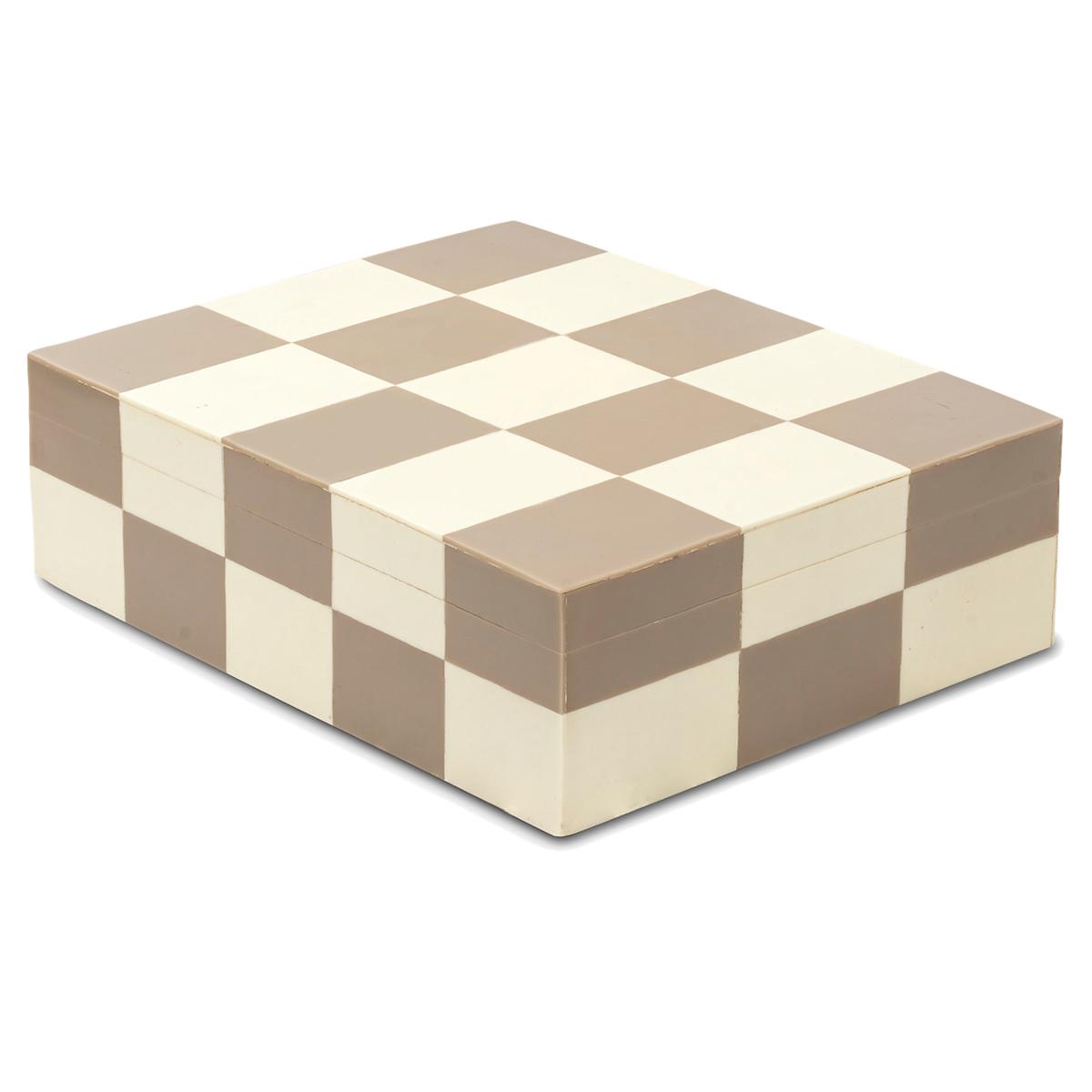 At Home Honeybloom Tan & White Checkered Box Large
