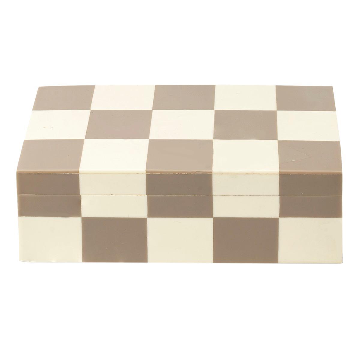 At Home Honeybloom Tan & White Checkered Box Small