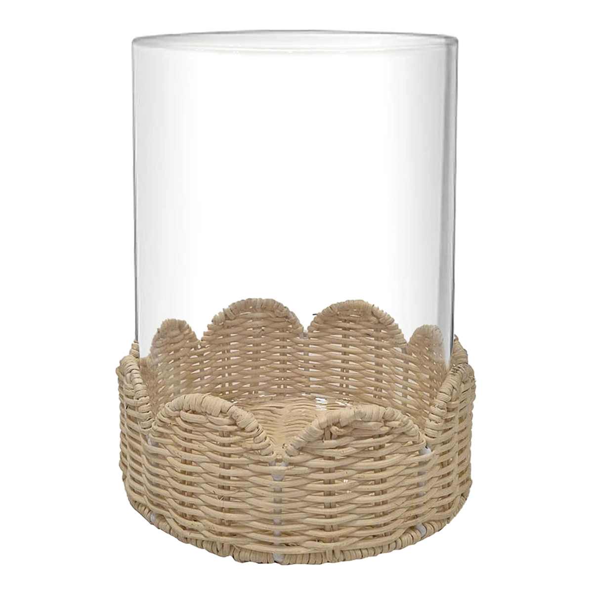 At Home Hurricane With Scalloped Rattan Base 8"