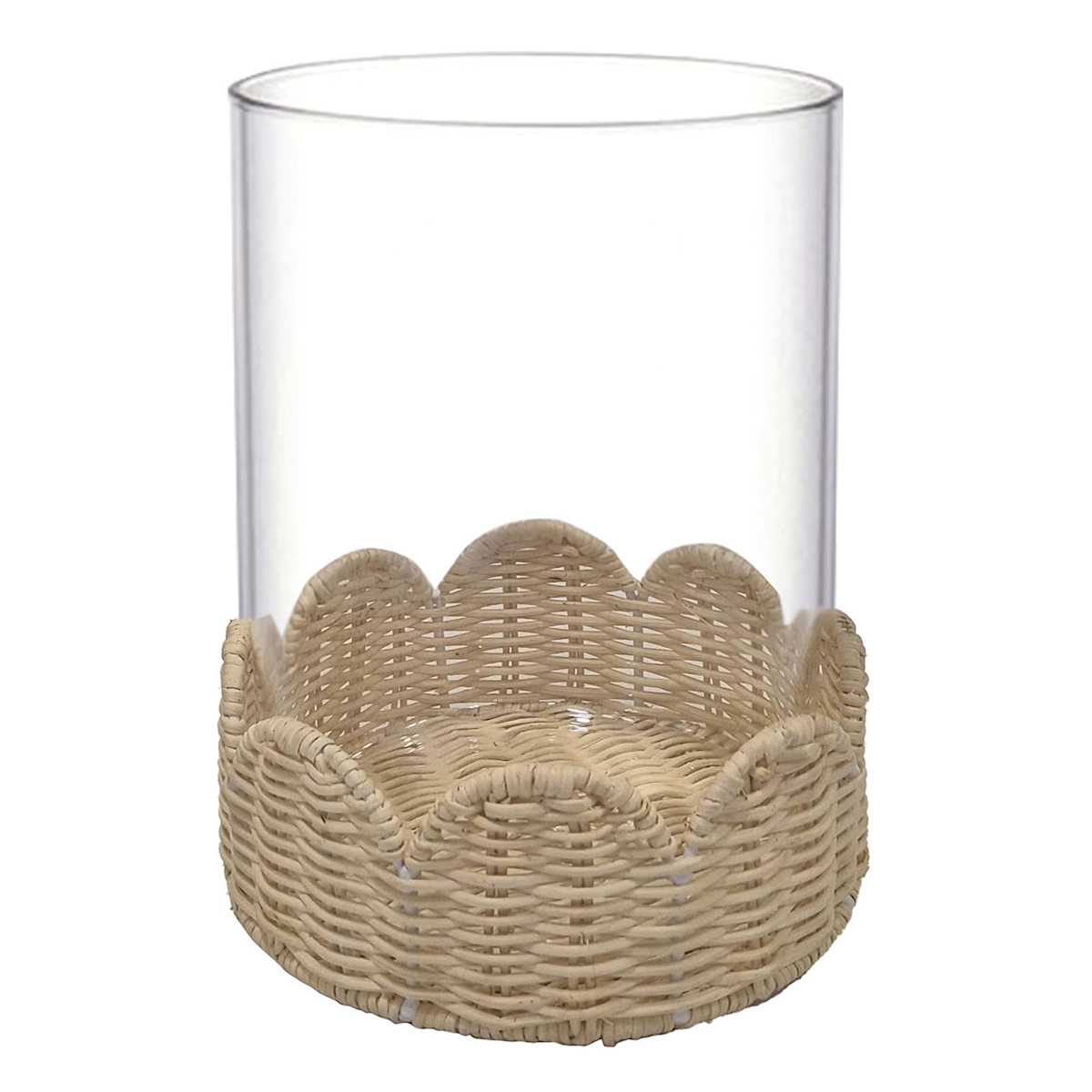 At Home Hurricane With Scalloped Rattan Base 8"