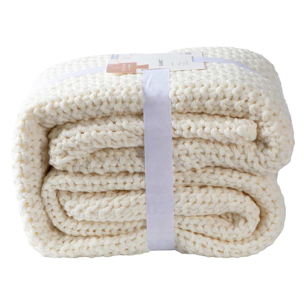 At Home Ivory Sweater Knit Bed Blanket King
