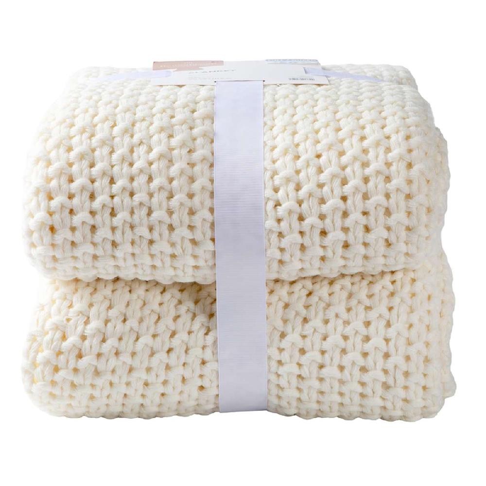 At Home Ivory Sweater Knit Bed Blanket King