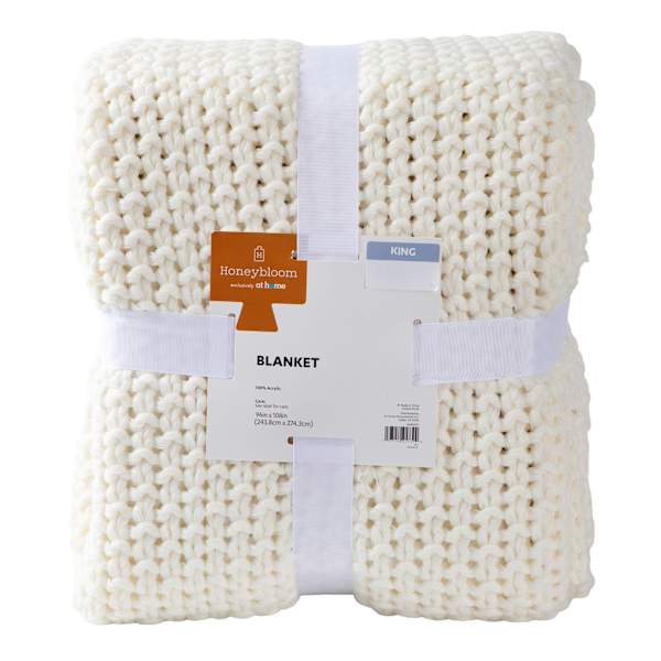 at home Ivory Sweater Knit Bed Blanket King