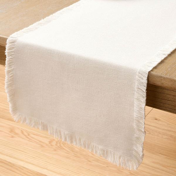 at home Ivory Zara Table Runner with Fringe 72x14
