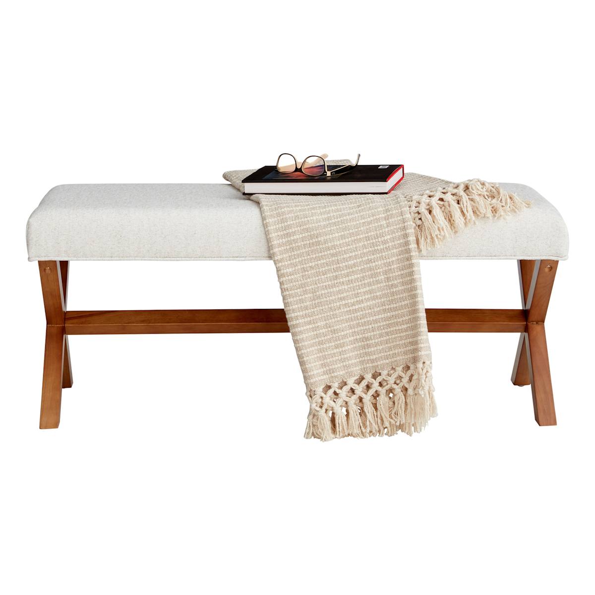 At Home Jordan Chenille Bench Ivory