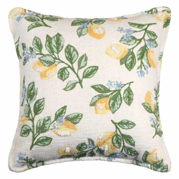 at home Lemon Embroidered Throw Pillow 18"