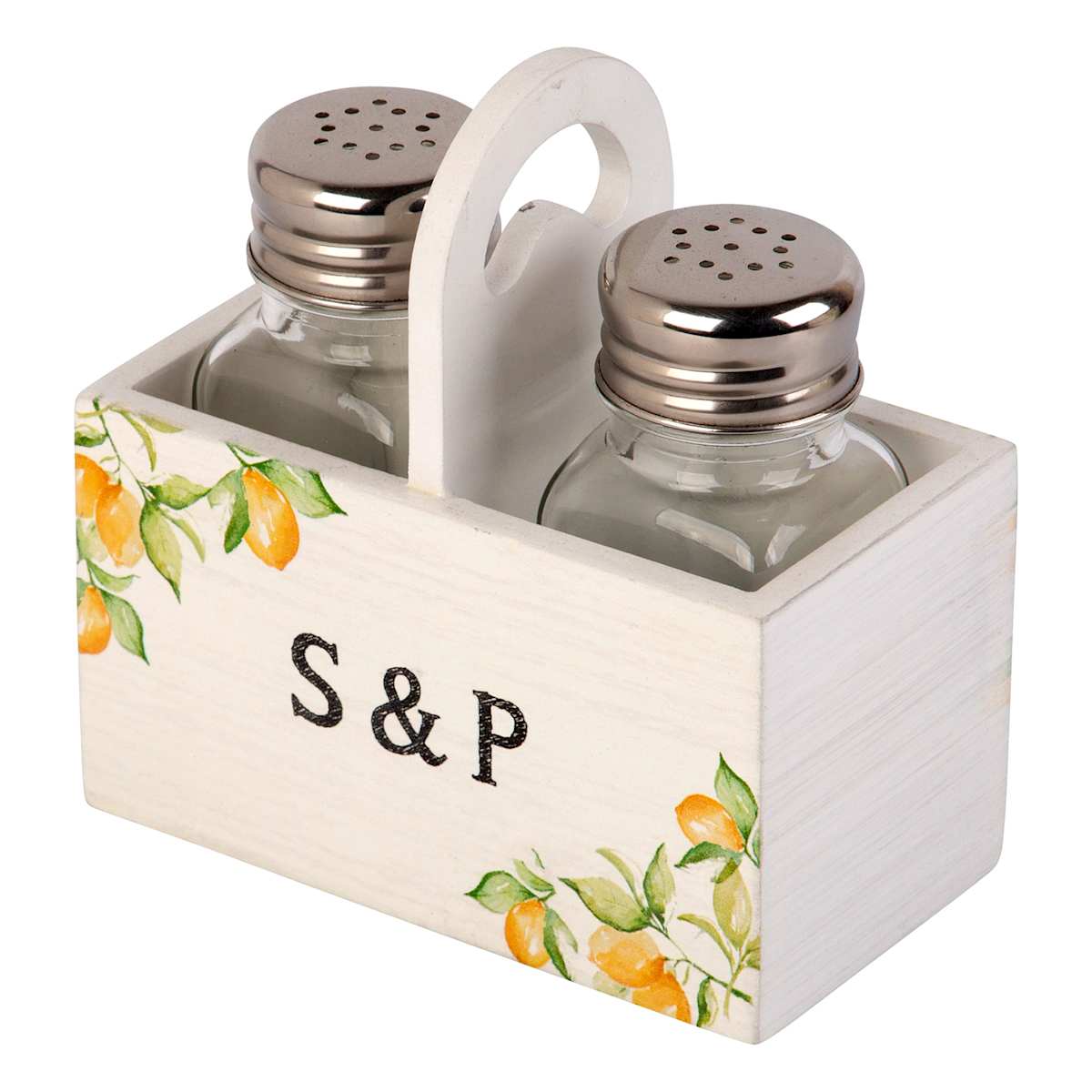 At Home Lemons Salt And Pepper Shakers With Caddy