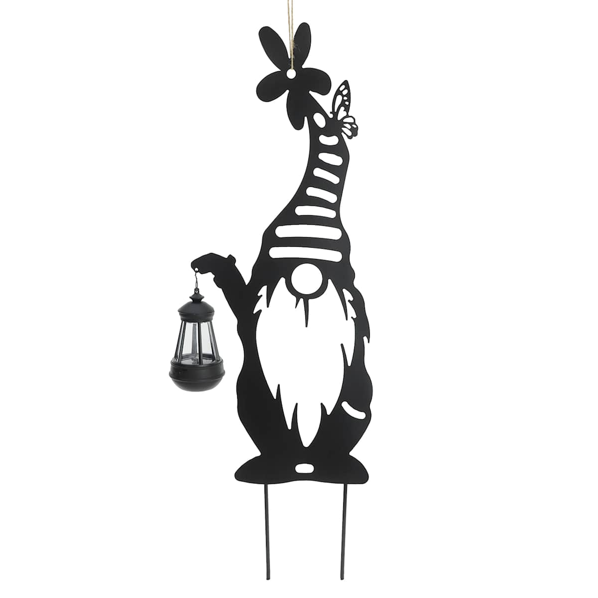 At Home Metal Gnome With Solar Lantern 30"