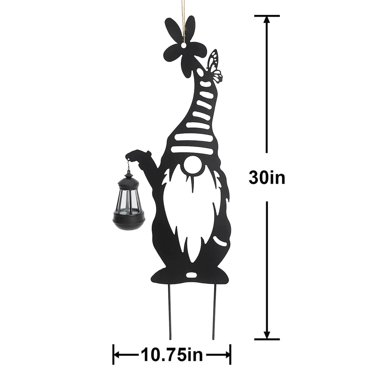 At Home Metal Gnome With Solar Lantern 30"