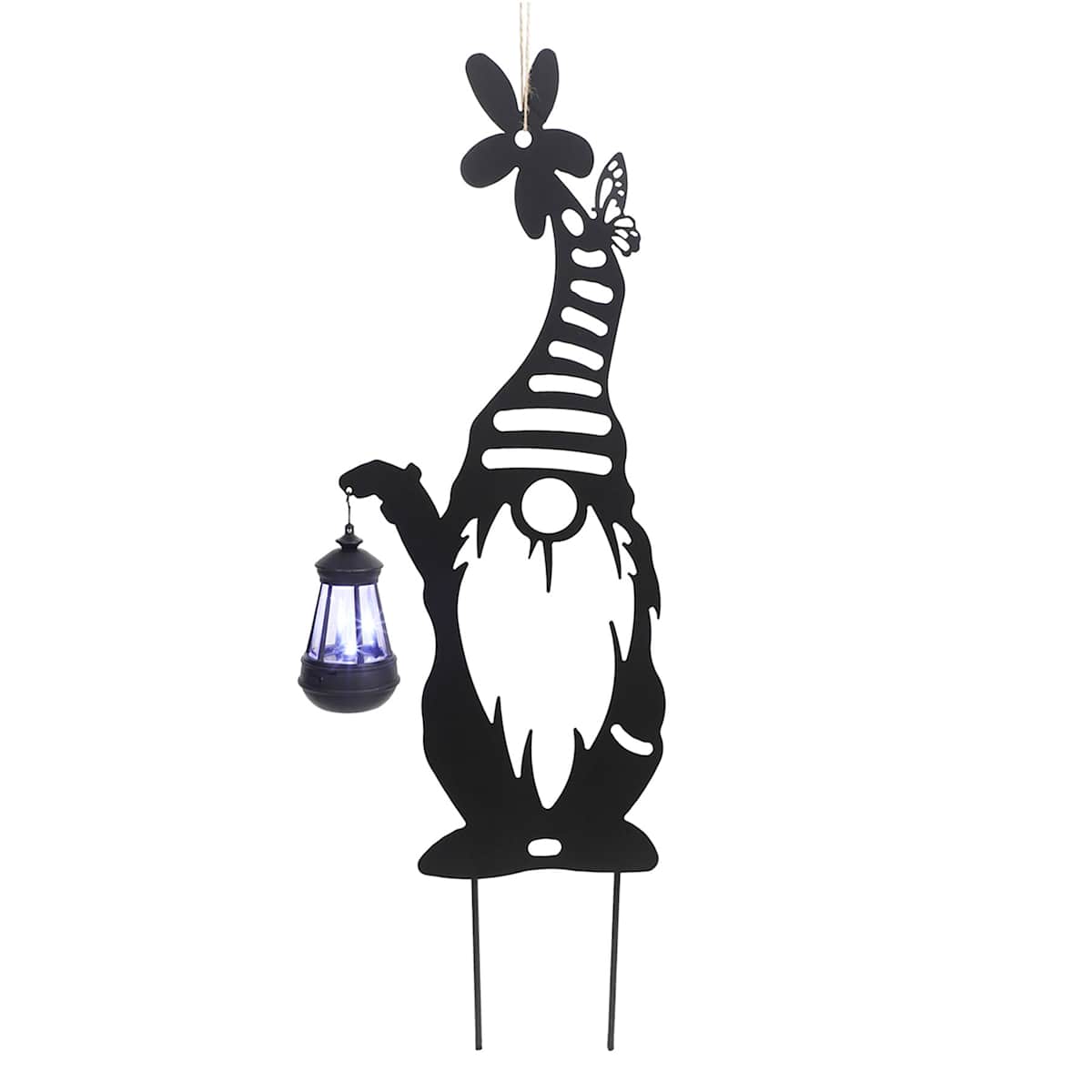 At Home Metal Gnome With Solar Lantern 30"