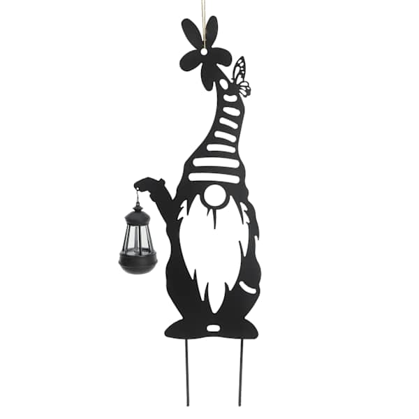 at home Metal Gnome with Solar Lantern 30"