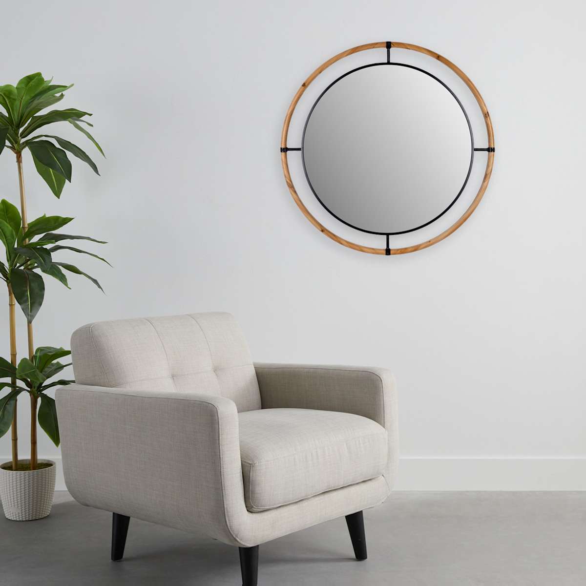 At Home Metal & Wood Wall Mirror 36"