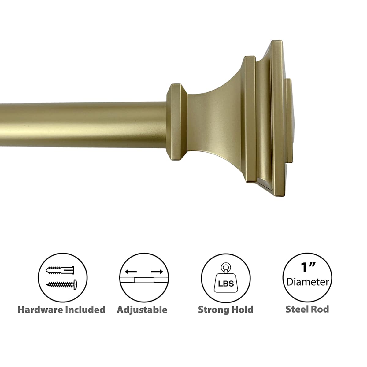 At Home Mitchell 1" Brass Square Curtain Rod 18-36"