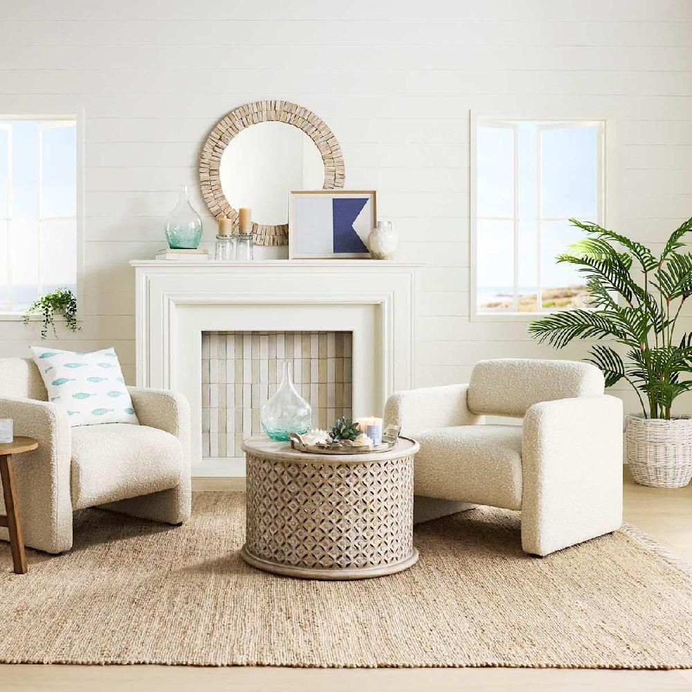 At Home Natural Driftwood Round Wall Mirror 35"