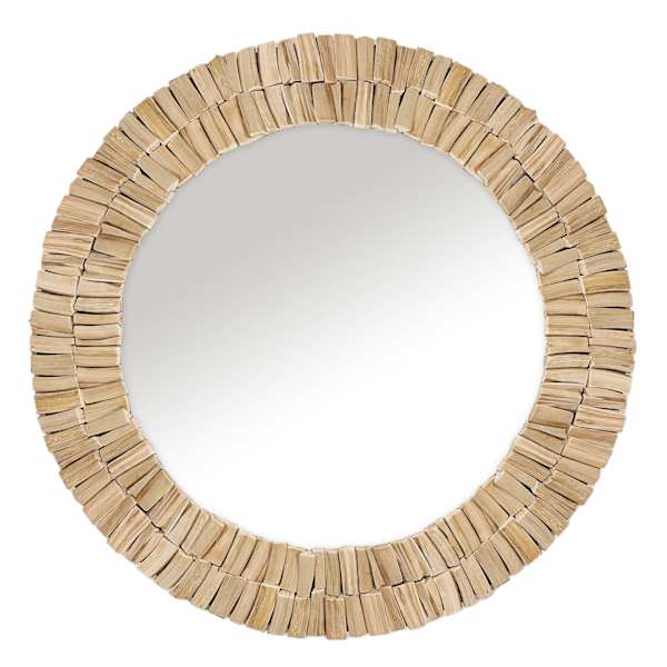 at home Natural Driftwood Round Wall Mirror 35"