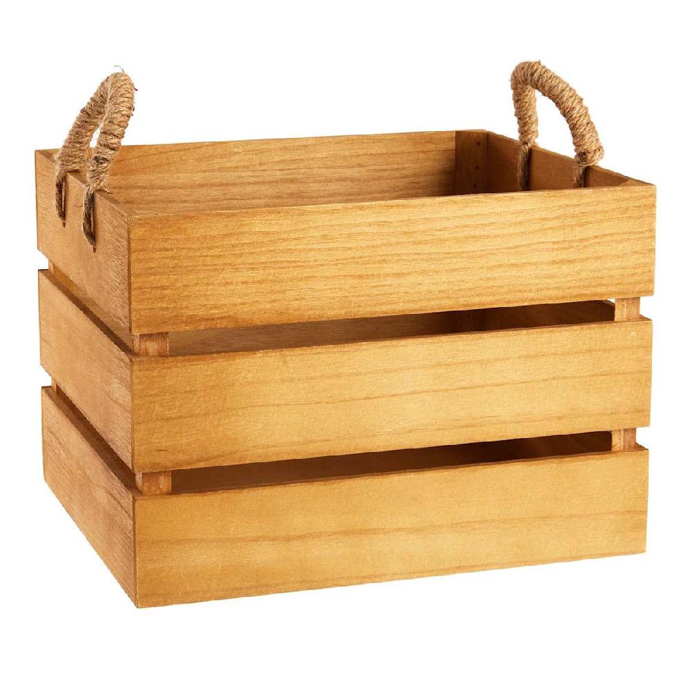 At Home Natural Wooden Storage Basket Large