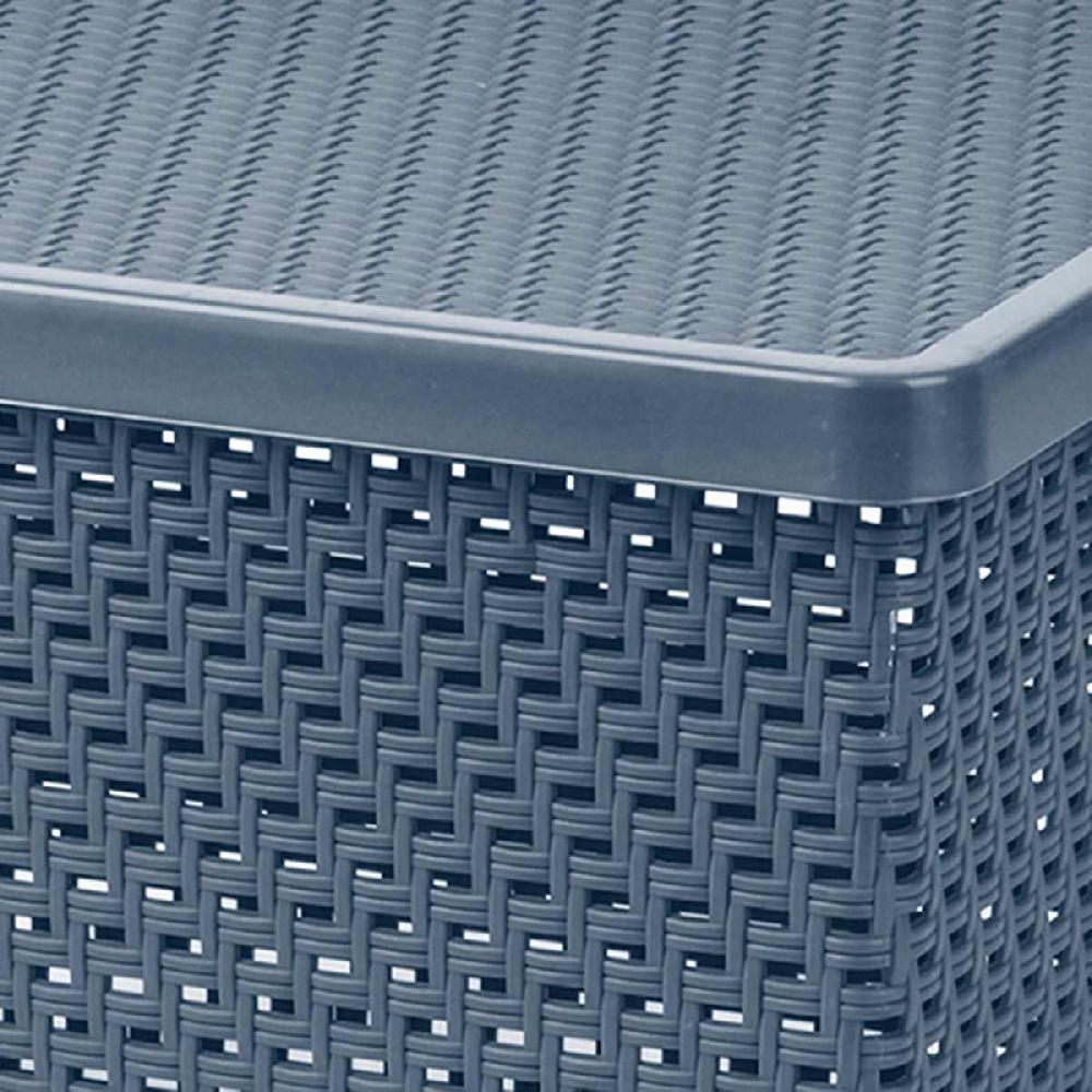 At Home Navy Blue Woven Basket With Lid 20l