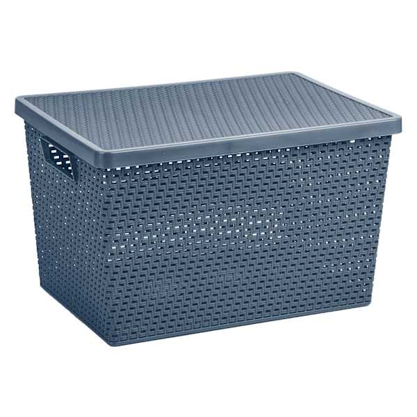 at home Navy Blue Woven Basket with Lid 20l