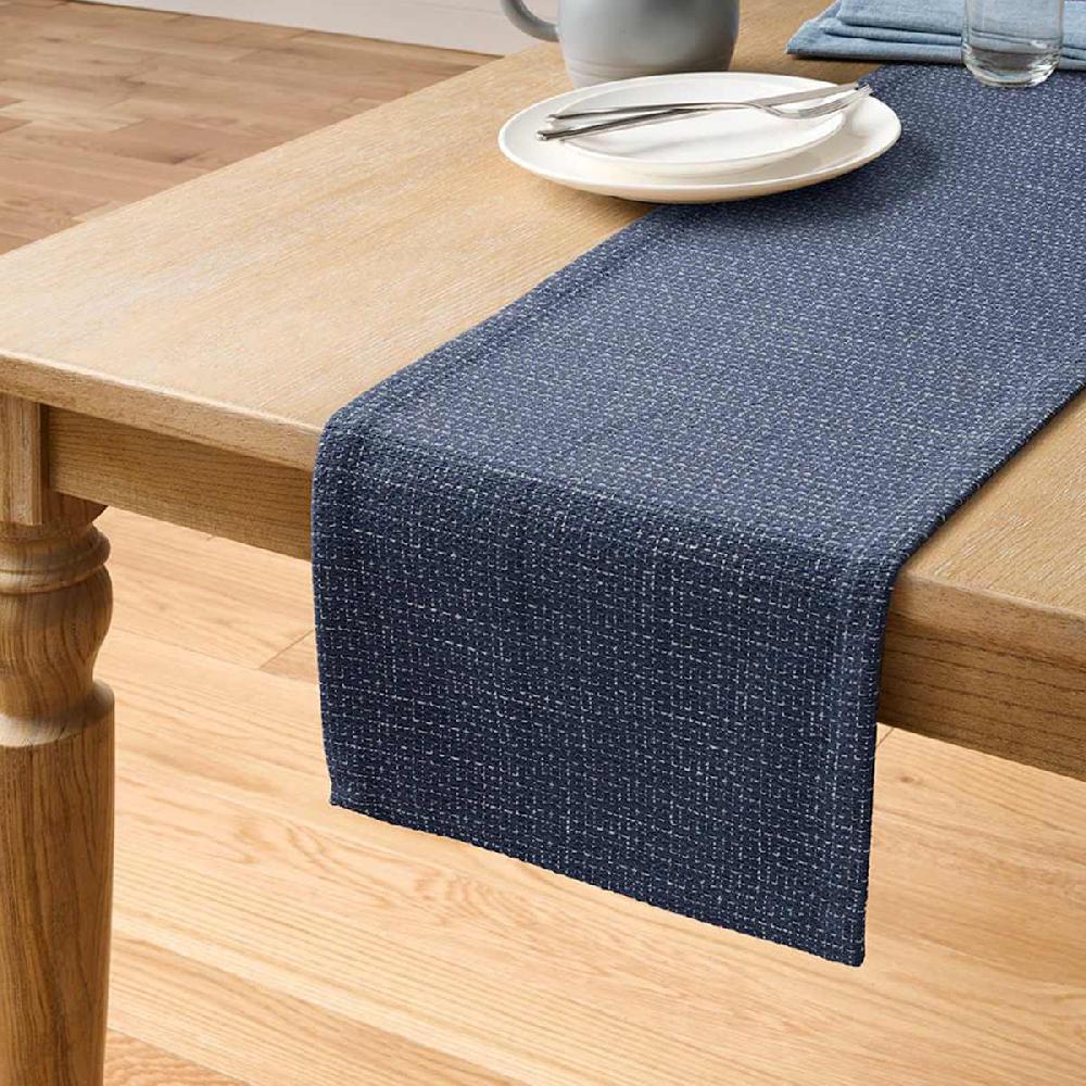 At Home Navy Rustic Grid Table Runner 14x72