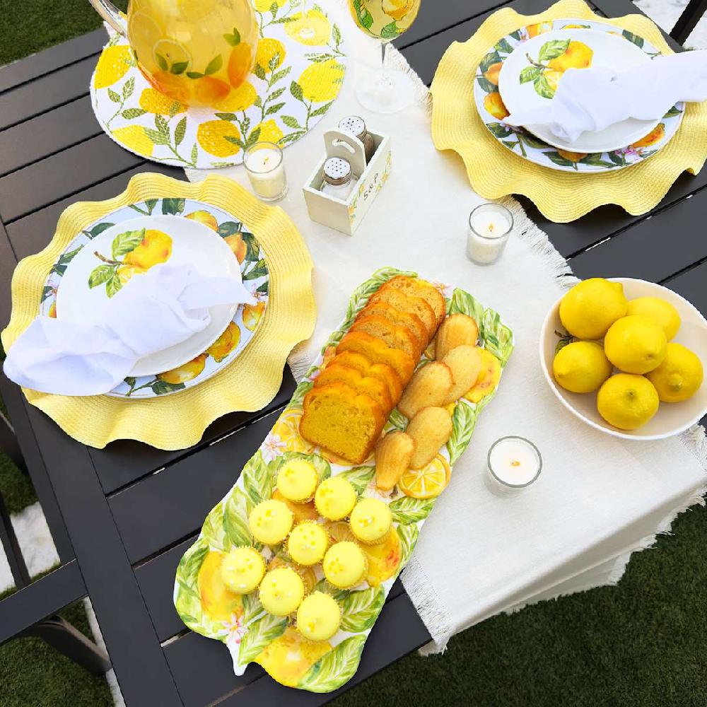 At Home Painted Lemons Melamine Serving Tray 19"
