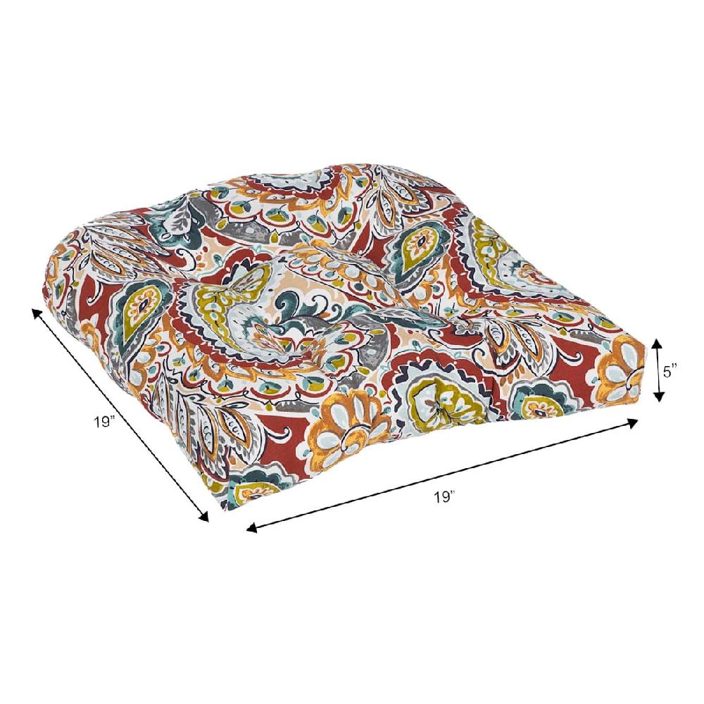 At Home Paisley Chili Outdoor Wicker Seat Cushion