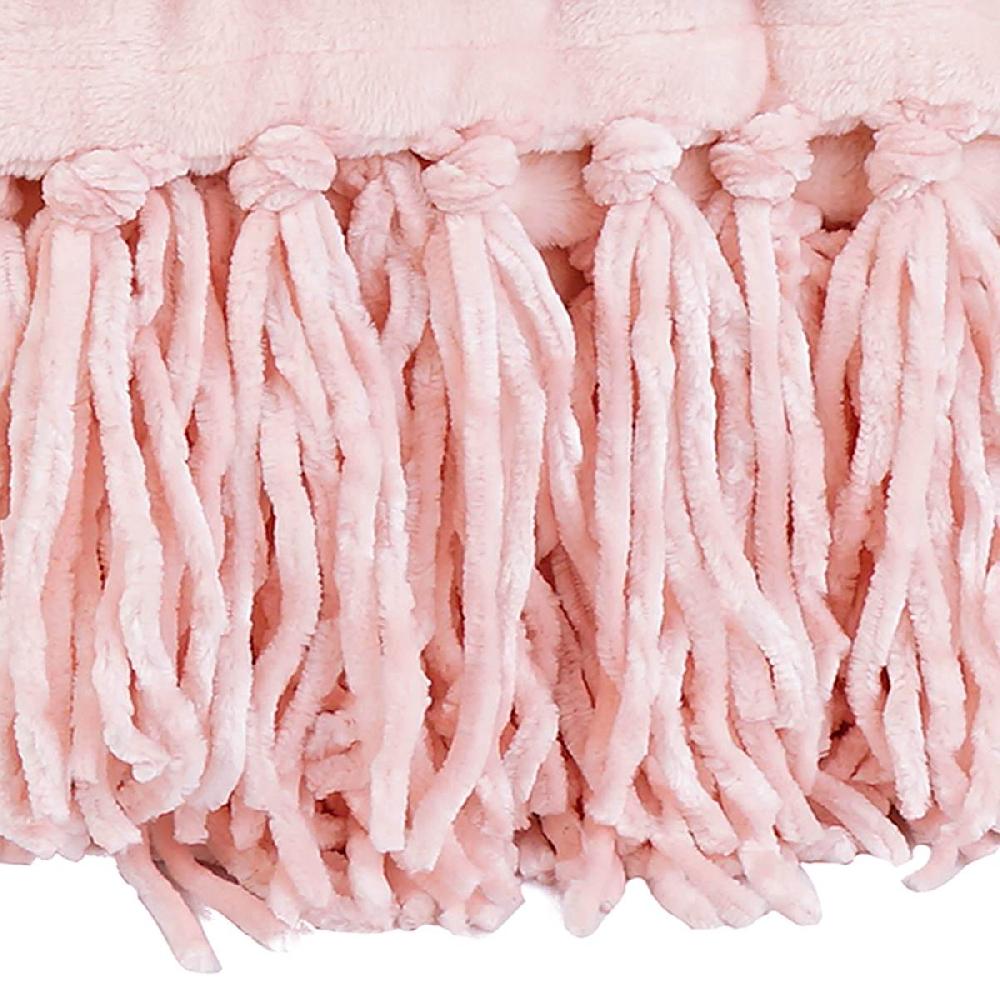 At Home Pink Fringe Throw Blanket 50x60