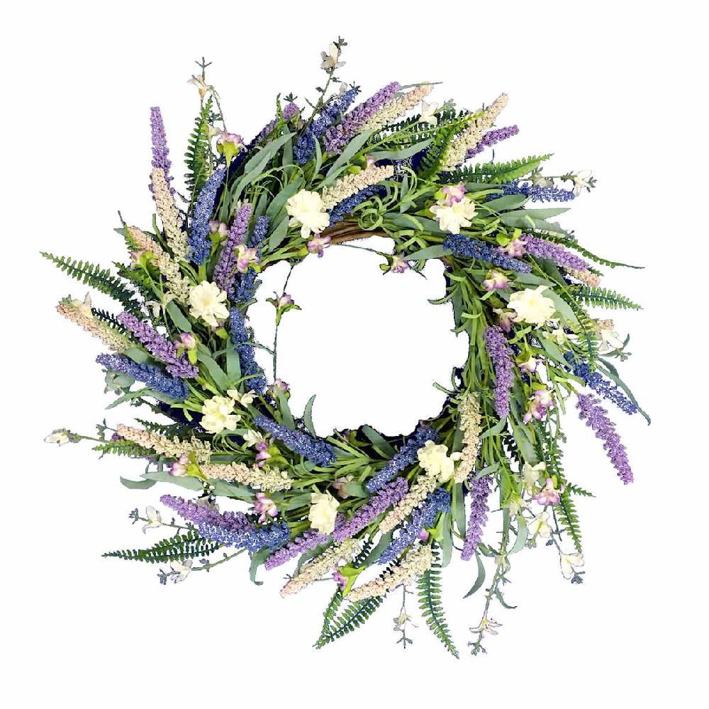 At Home Purple Heather & Floral Wreath 24"