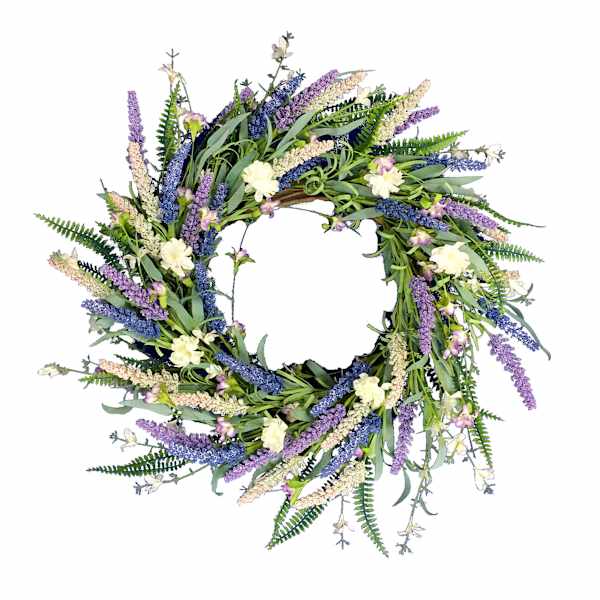 at home Purple Heather & Floral Wreath 24"