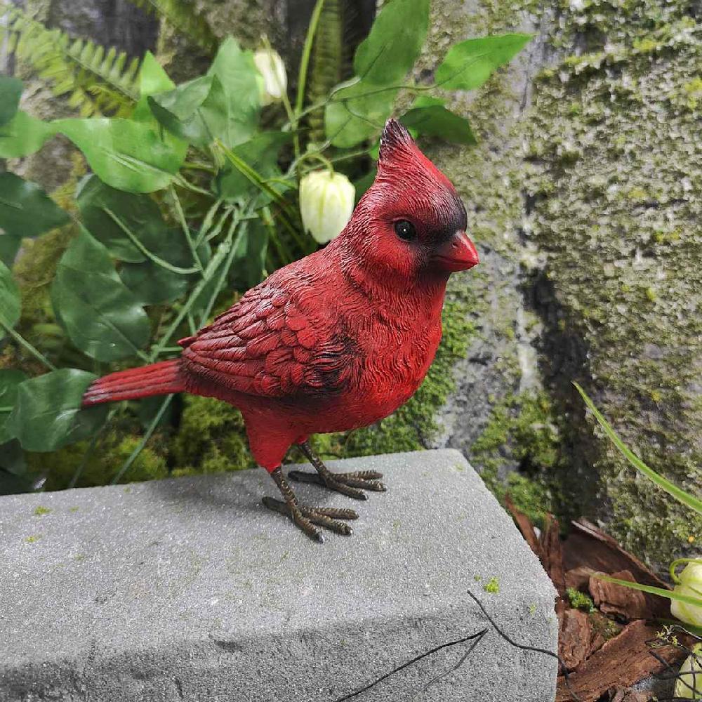 At Home Red Cardinal Outdoor Garden Statue 5.7"