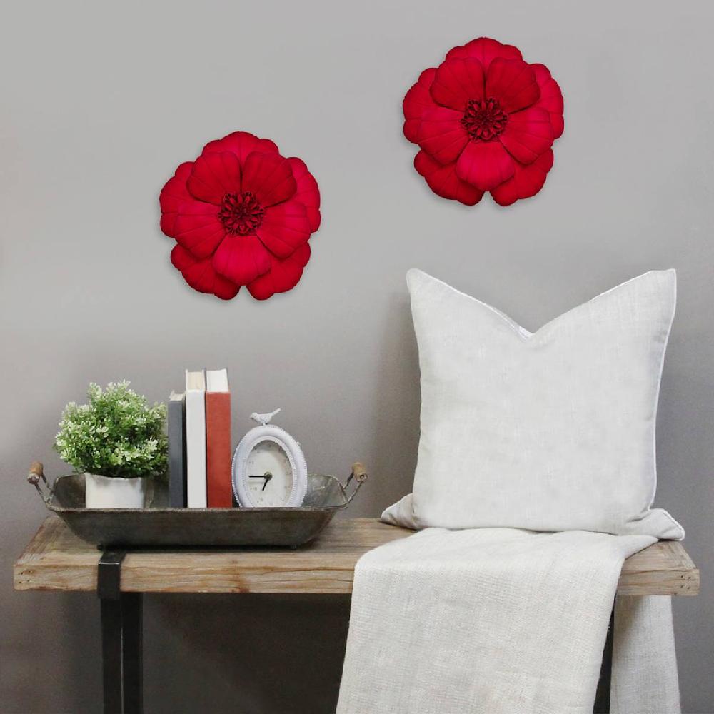 At Home Red Metal Flower Wall Decor 12"