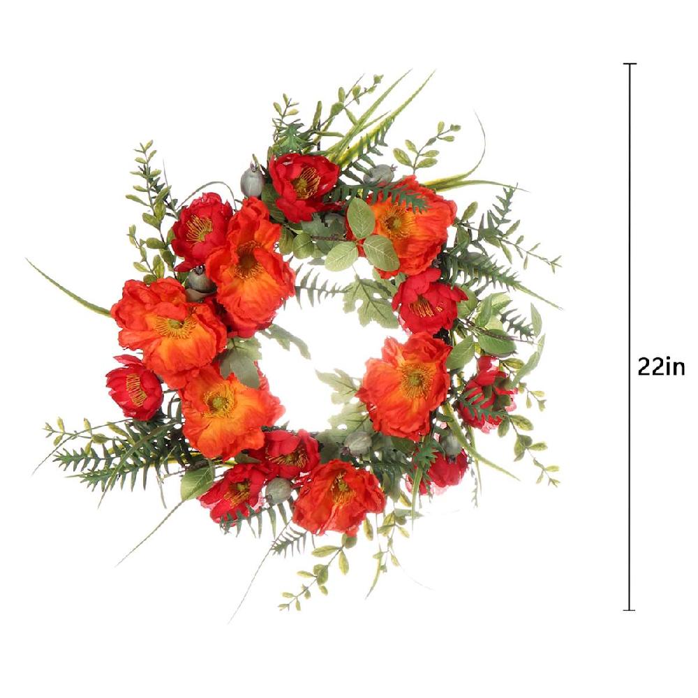 At Home Red Summer Flower Wreath 22"