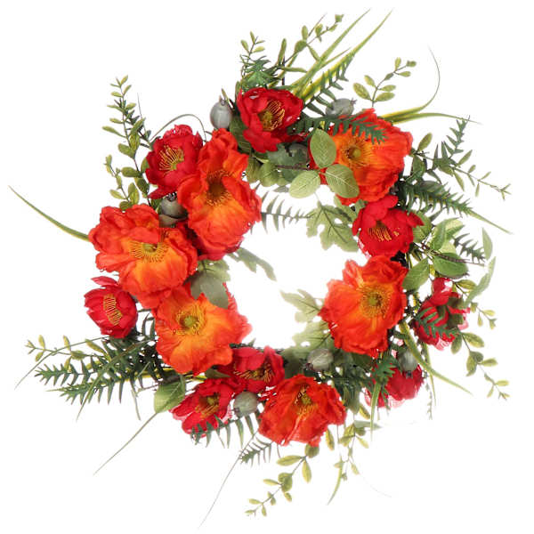 at home Red Summer Flower Wreath 22"