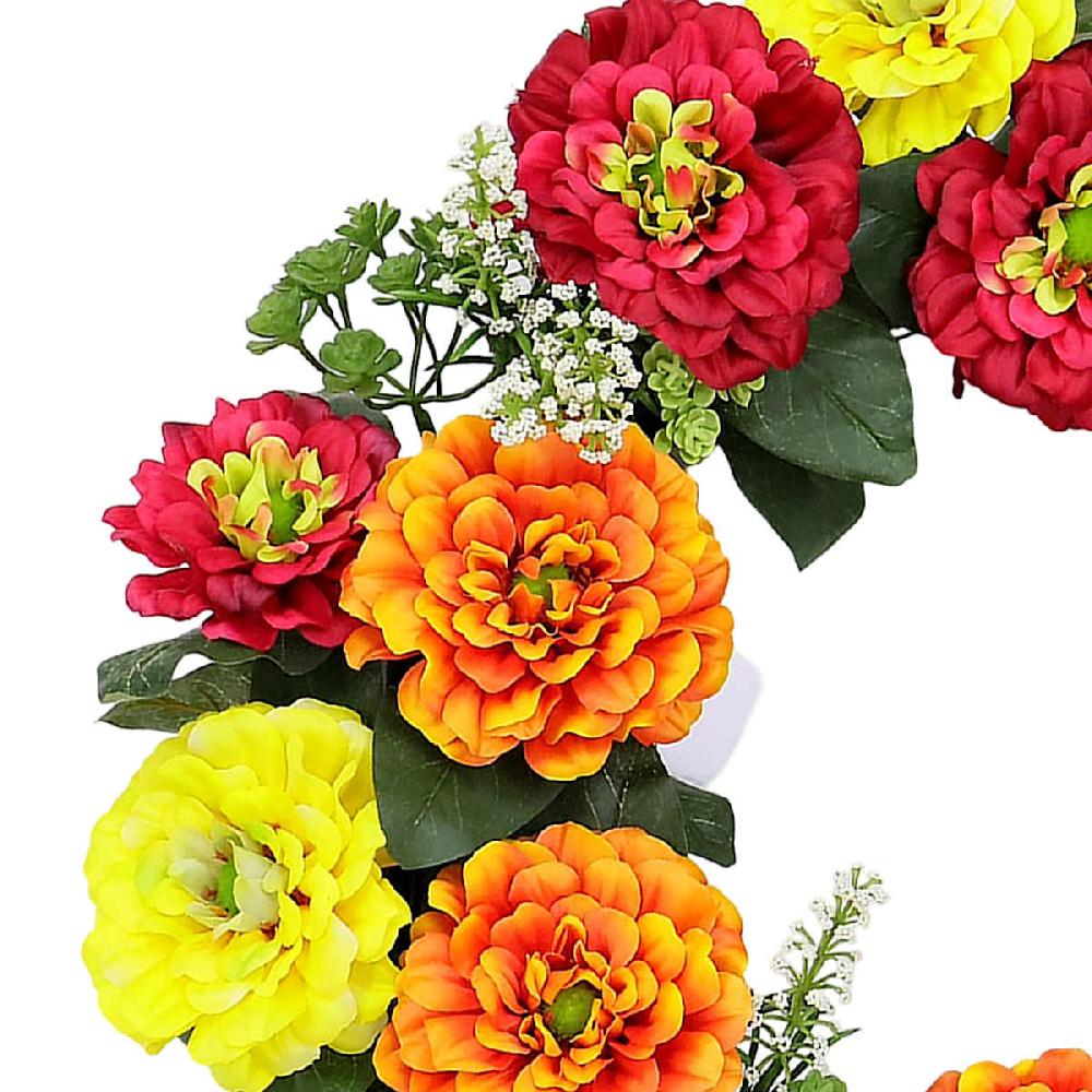 At Home Red Yellow & Orange Zinnia Wreath 22"