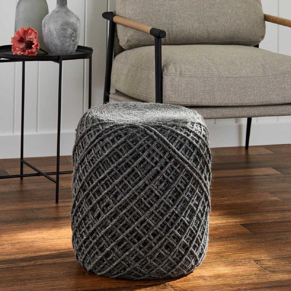 At Home Reid Twisted Round Ottoman Wool Grey