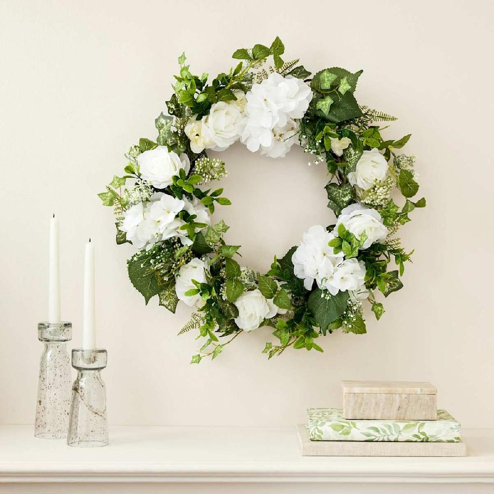 At Home Rose Hydrangea & Leaves Wreath 22"