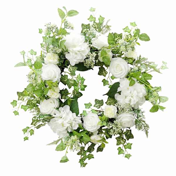 at home Rose Hydrangea & Leaves Wreath 22"