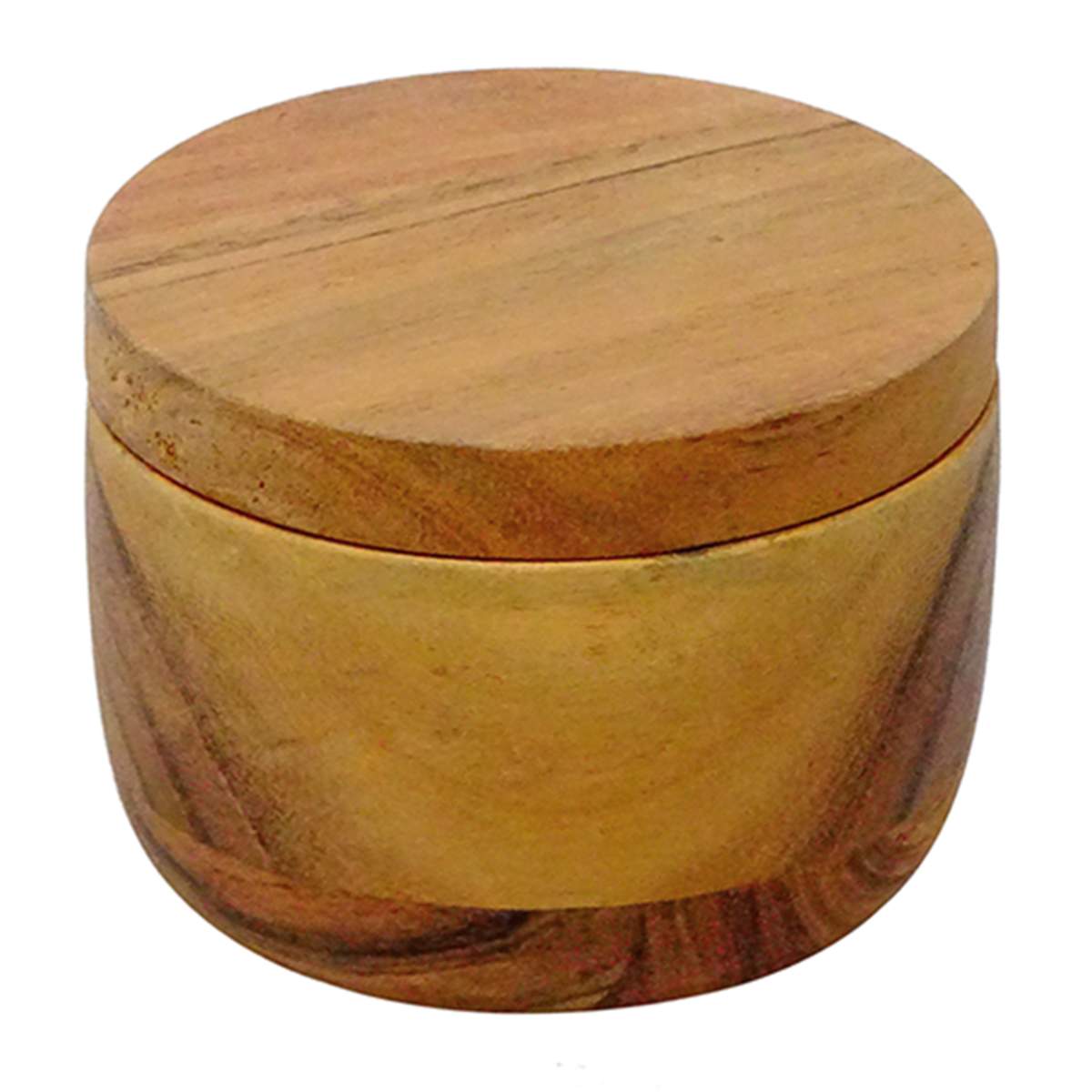 At Home Round Acacia Wood Salt Cellar