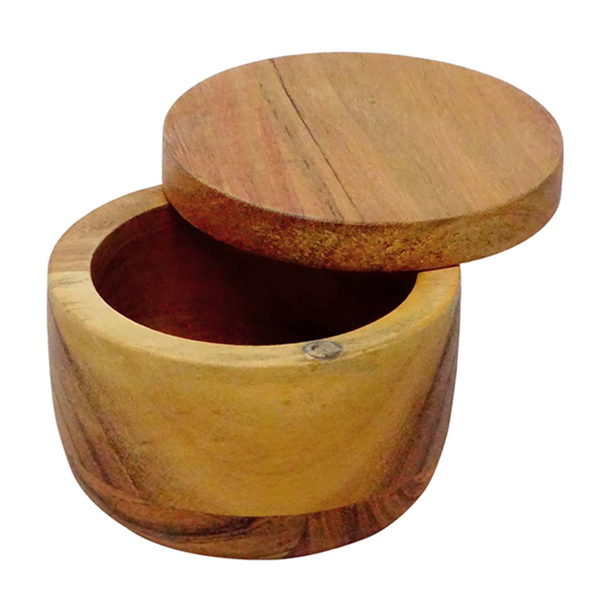 At Home Round Acacia Wood Salt Cellar