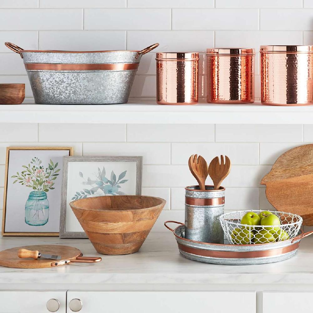 At Home Round Acacia Wood Salt Cellar