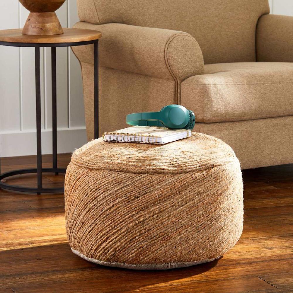 At Home Round Jute Spiral Pouf