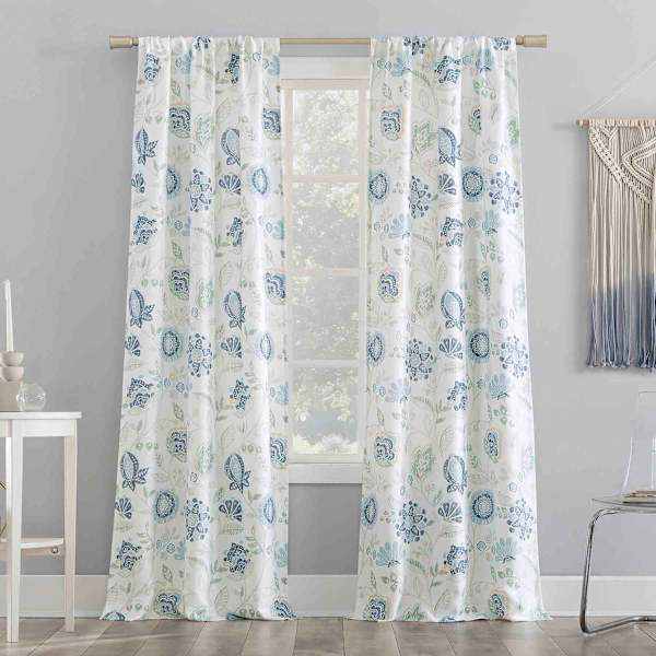 at home Selah Blue & Yellow Print Curtain Panel 84"